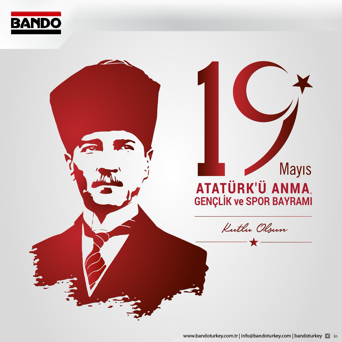 19 Mayıs Atatürk'ü Anma, Gençlik ve Spor Bayramınız kutlu olsun. Ata’mıza en derin sevgi ve saygılarımızla...